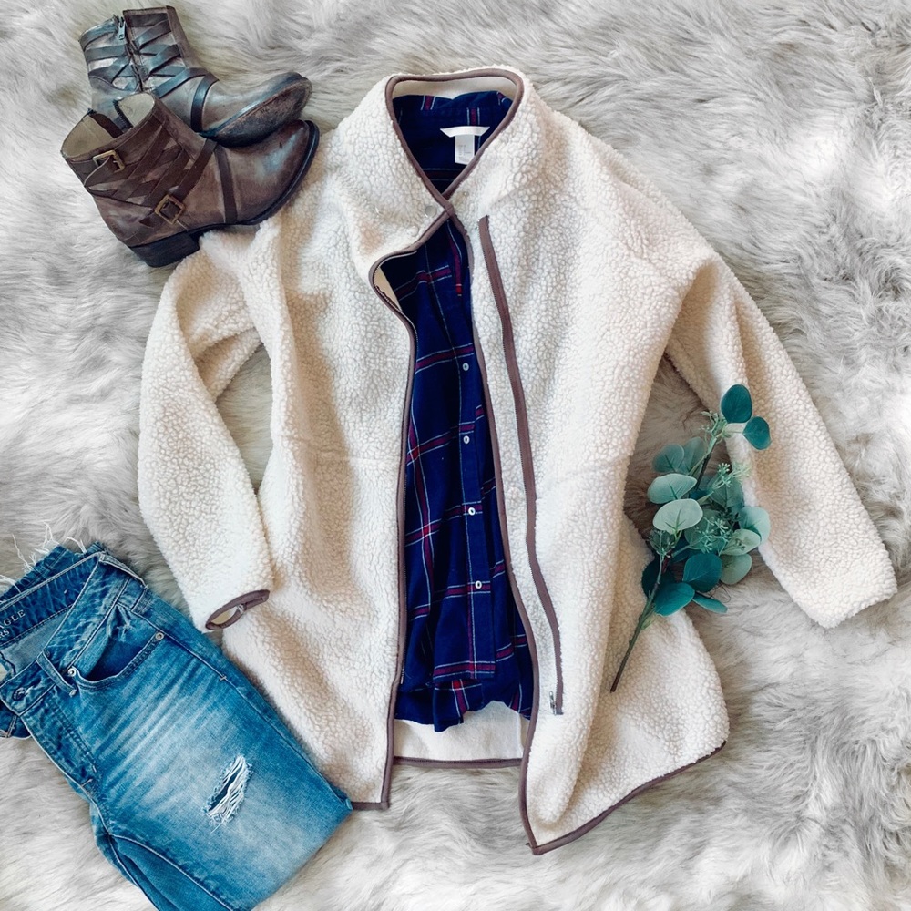 🌿 High Neck Zip Button Sherpa Jacket 🌿